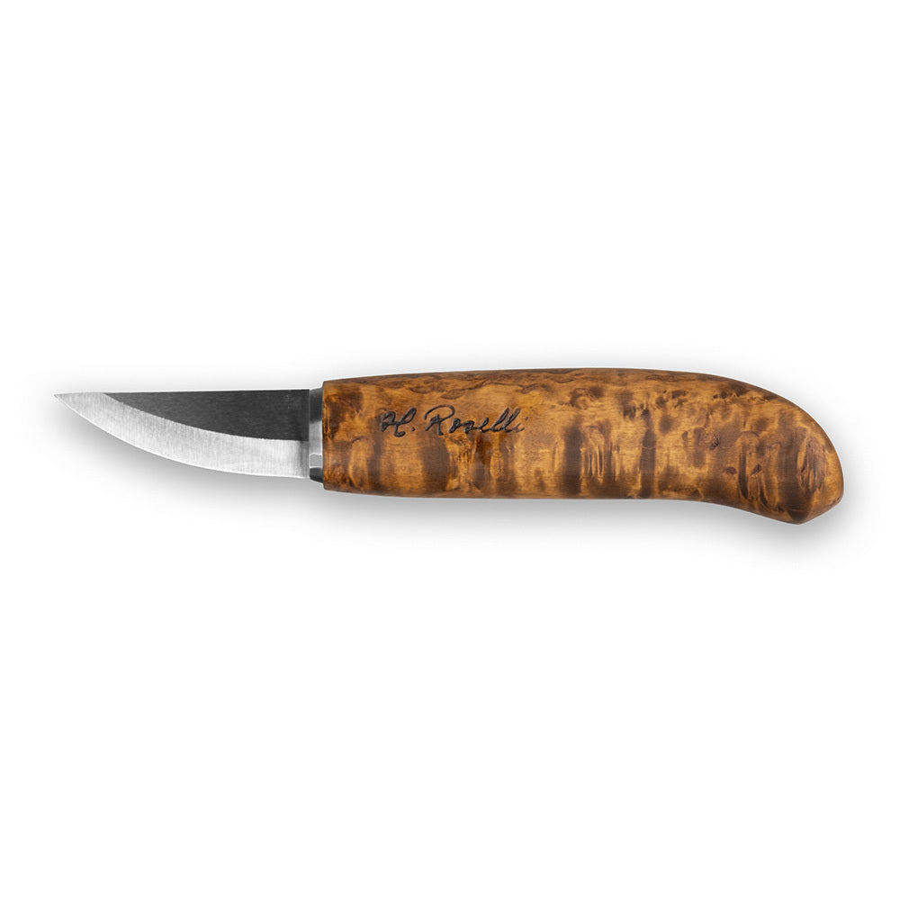 Handmade Finnish knife from Roselli in model "bear claw" with stained curly birch handle 